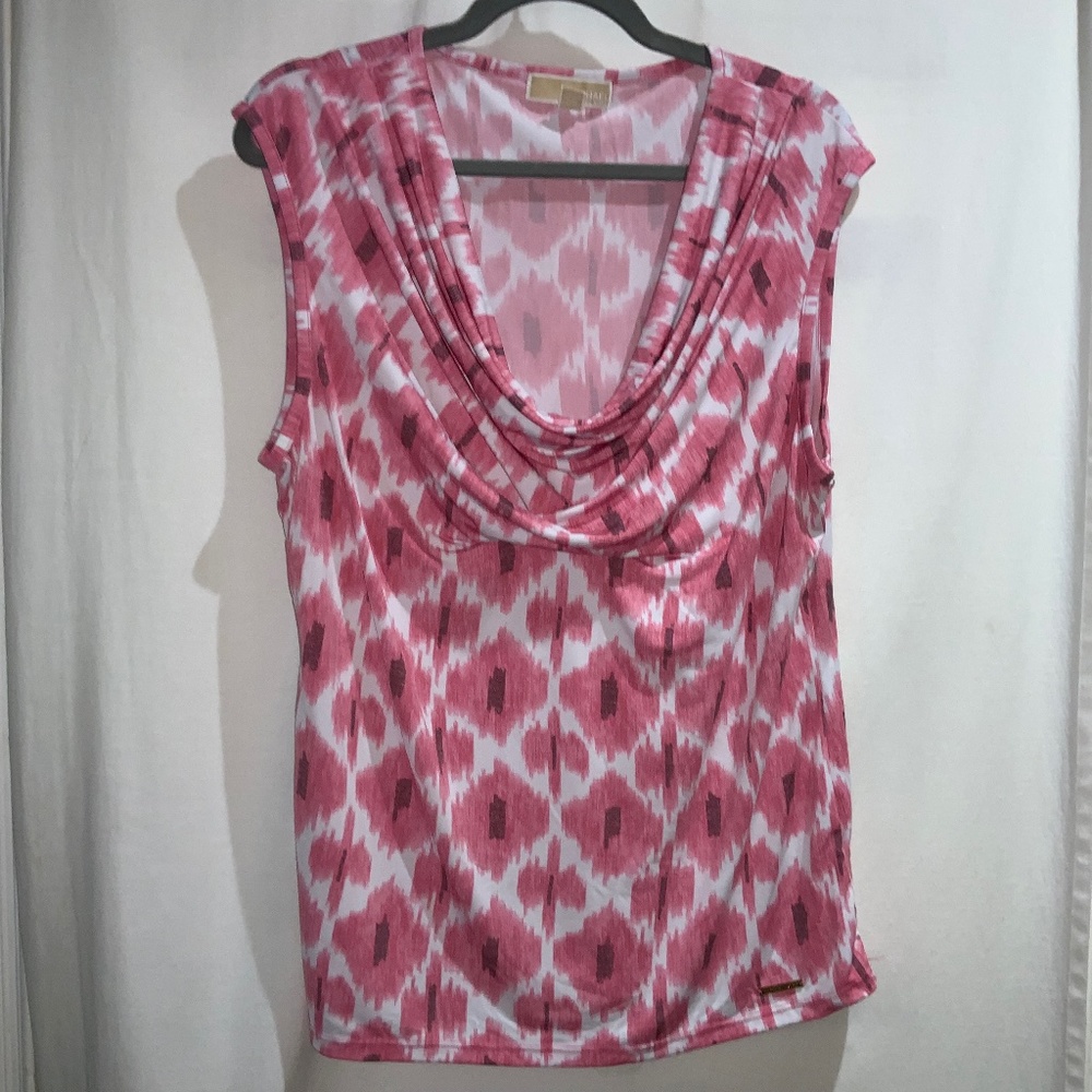 Michael Kors drape front blouse Sz XL geometric print sleeveless